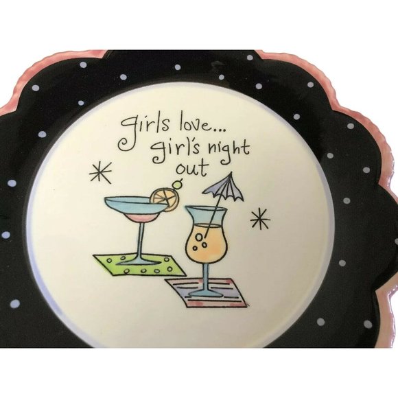 Ceramic Set of 5 Plates Girls Night‎ Out Pink Black White Scallop - Picture 3 of 3